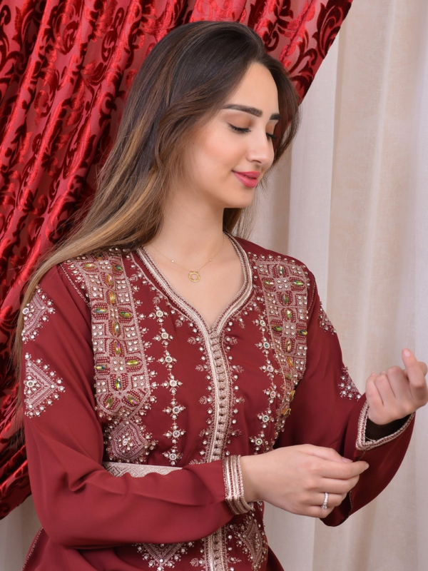 White and redhandmade kaftan for elegant special occasion