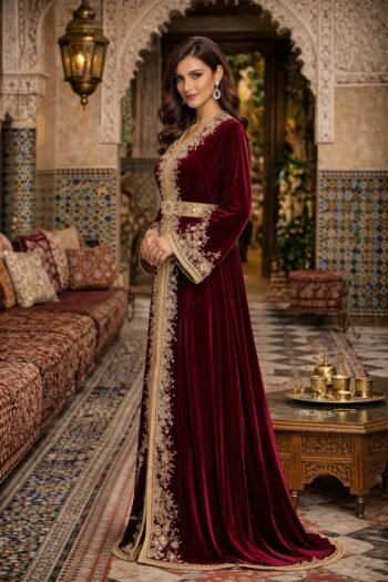 Caftan Moroccan Bordeaux