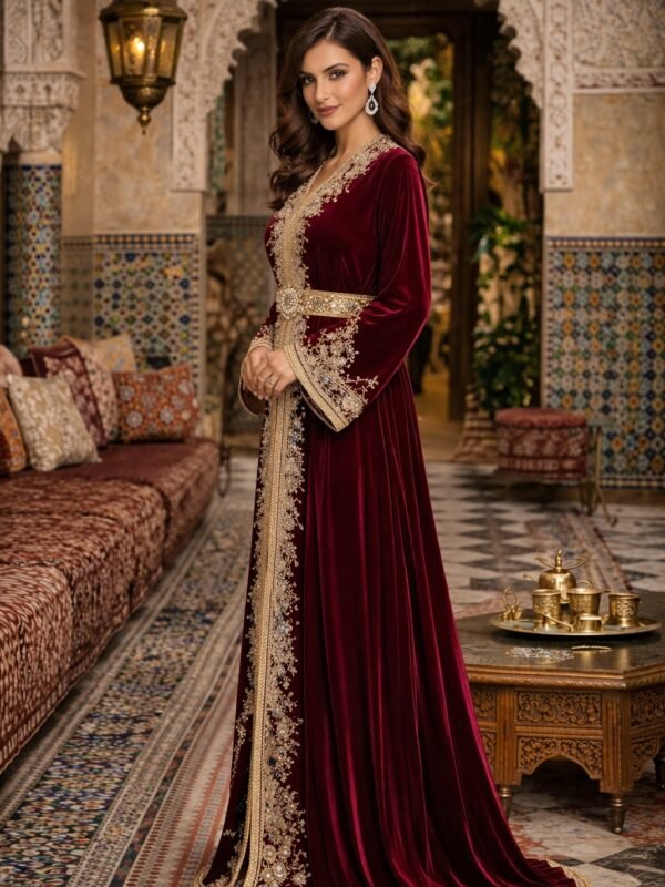Graceful red caftan dress for weddings and celebrations