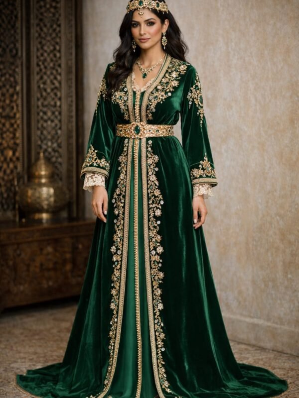 Stylish emerald green caftan dress designed for women special occasions
